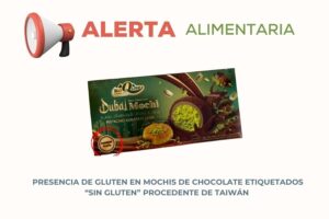 Alerta alimentaria presencia de gluten en mochis de chocolate etiquetados «sin gluten» procedente de Taiwán